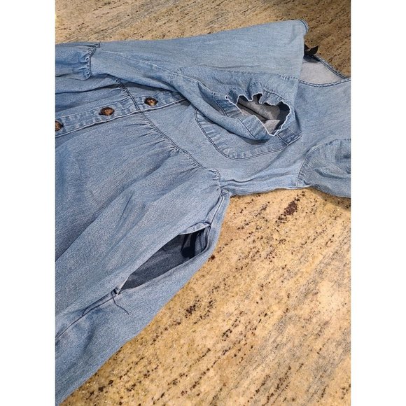 Blue Buttoned Puff Sleeve Sundress - Picture 14 of 15